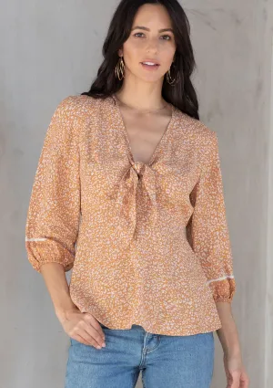 3/4 Sleeve Tie Front Blouse