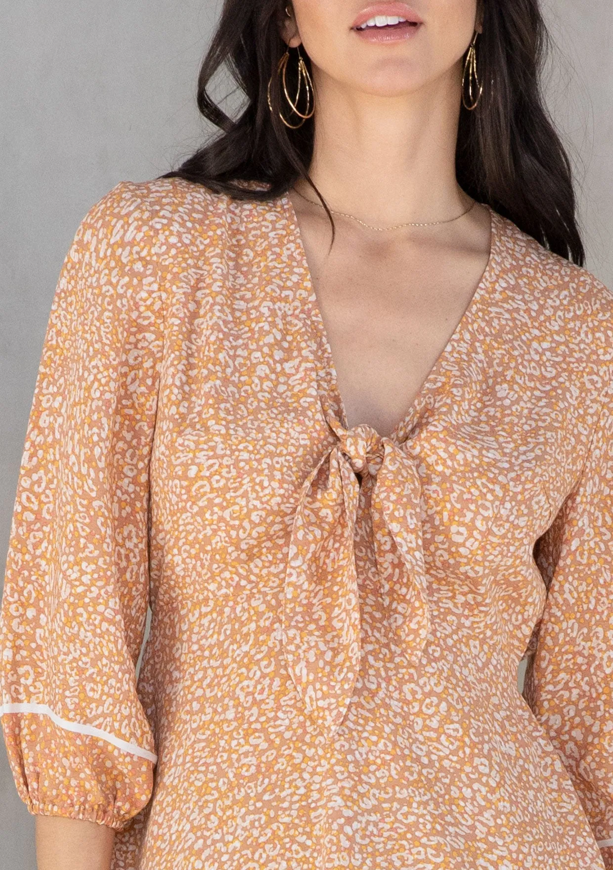 3/4 Sleeve Tie Front Blouse