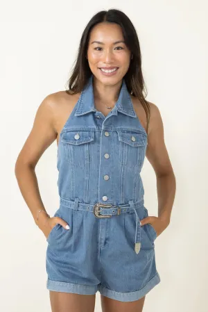 ACOA Western Halter Romper for Women in Denim | ACR20348-DENIMBLUE