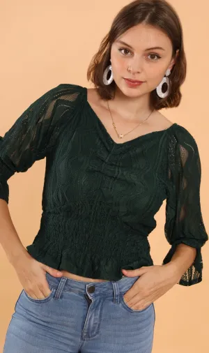 ADALEE 2-way Smocked Lace Top (Emerald)