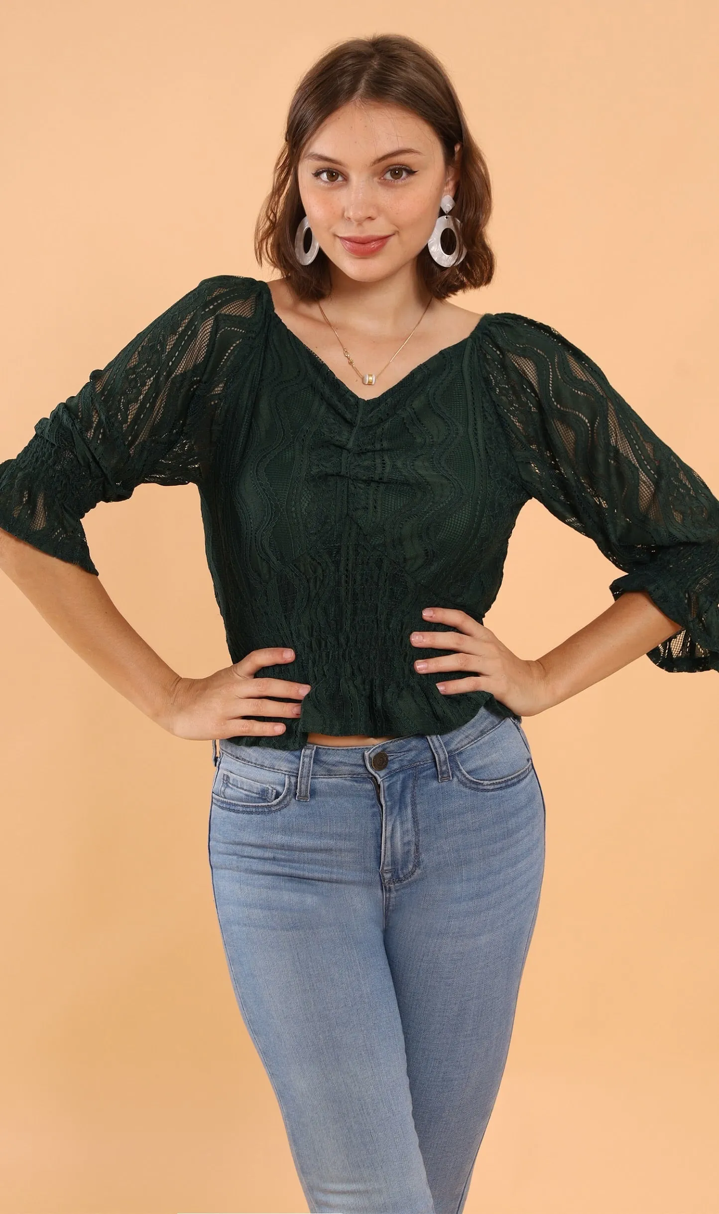 ADALEE 2-way Smocked Lace Top (Emerald)