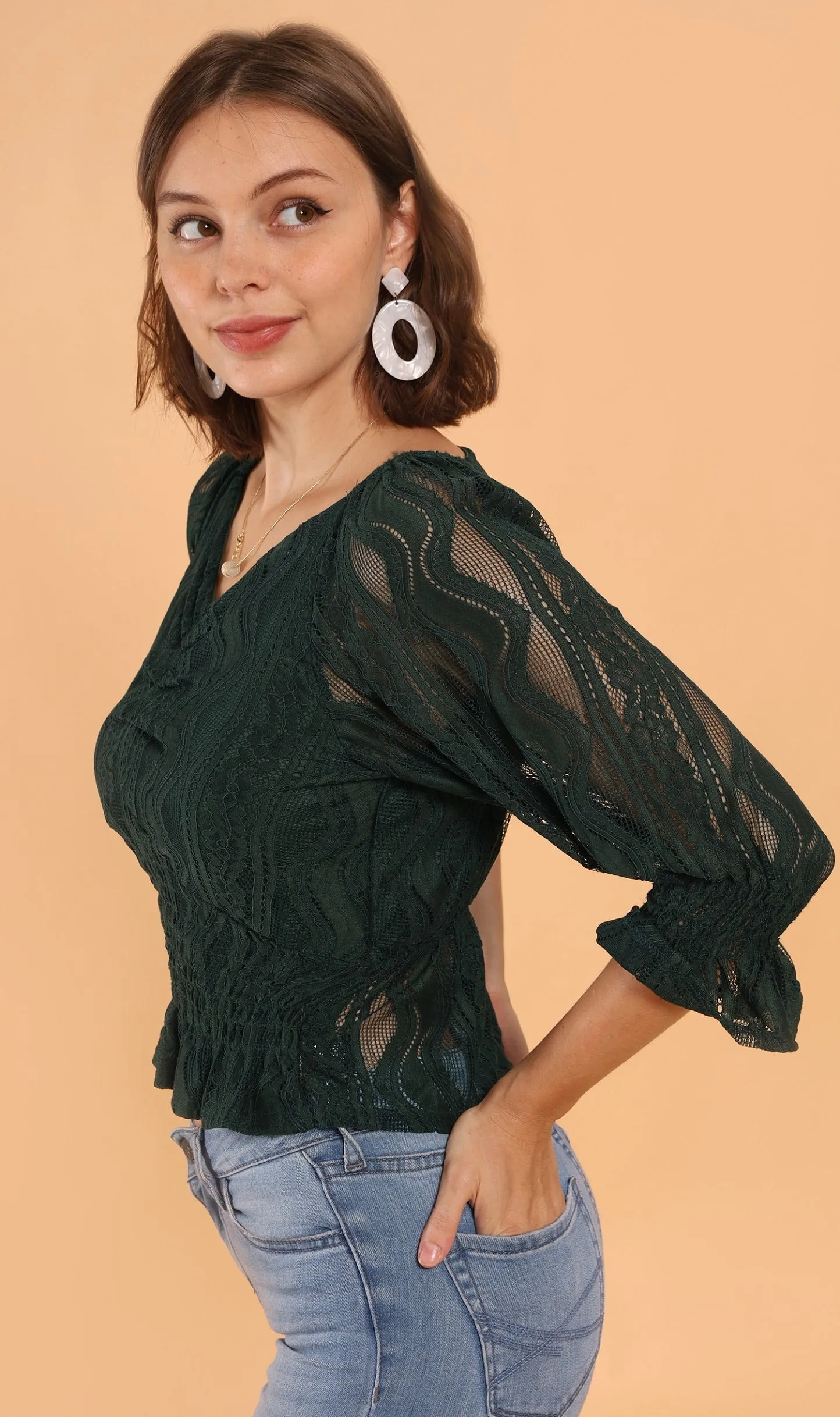ADALEE 2-way Smocked Lace Top (Emerald)