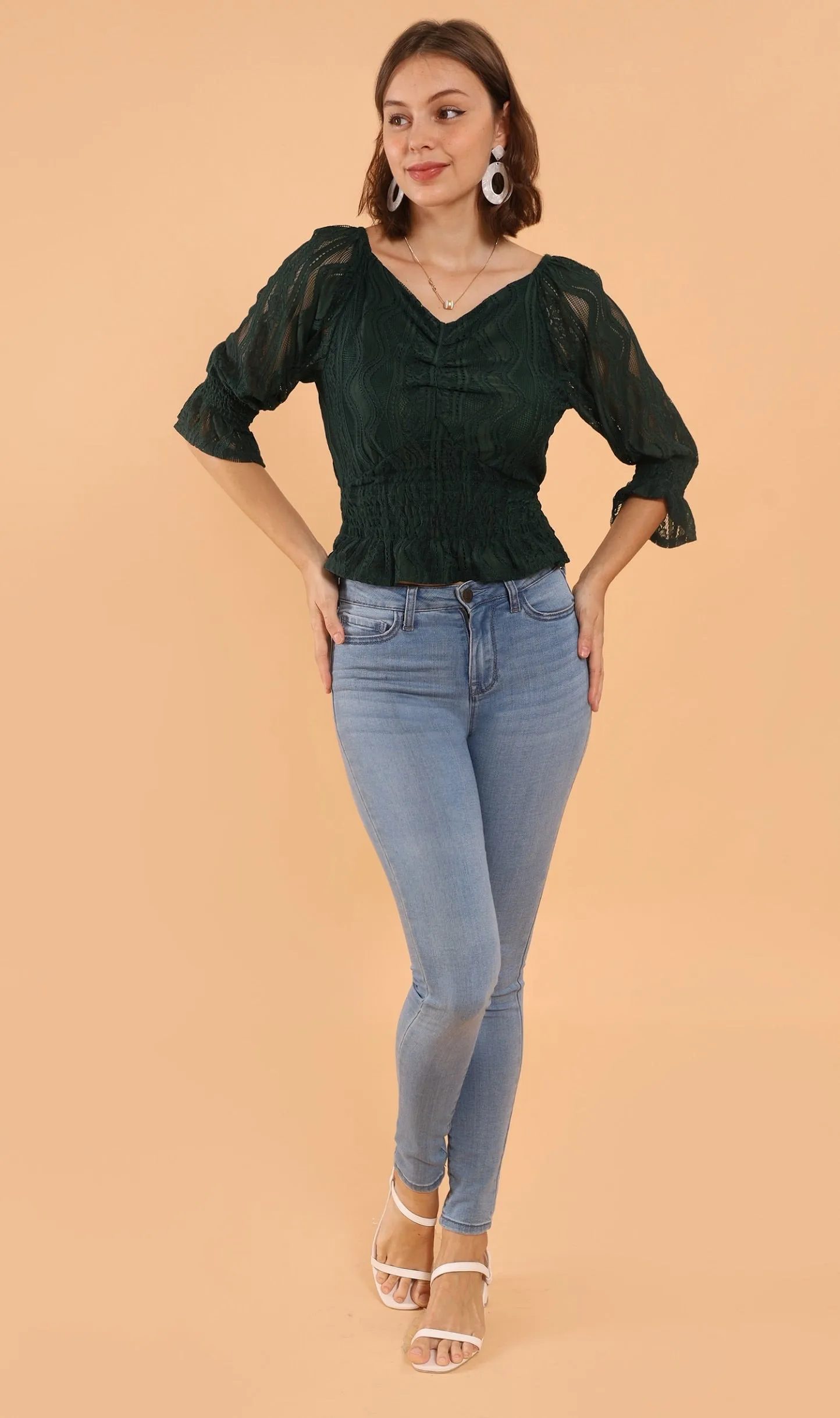 ADALEE 2-way Smocked Lace Top (Emerald)