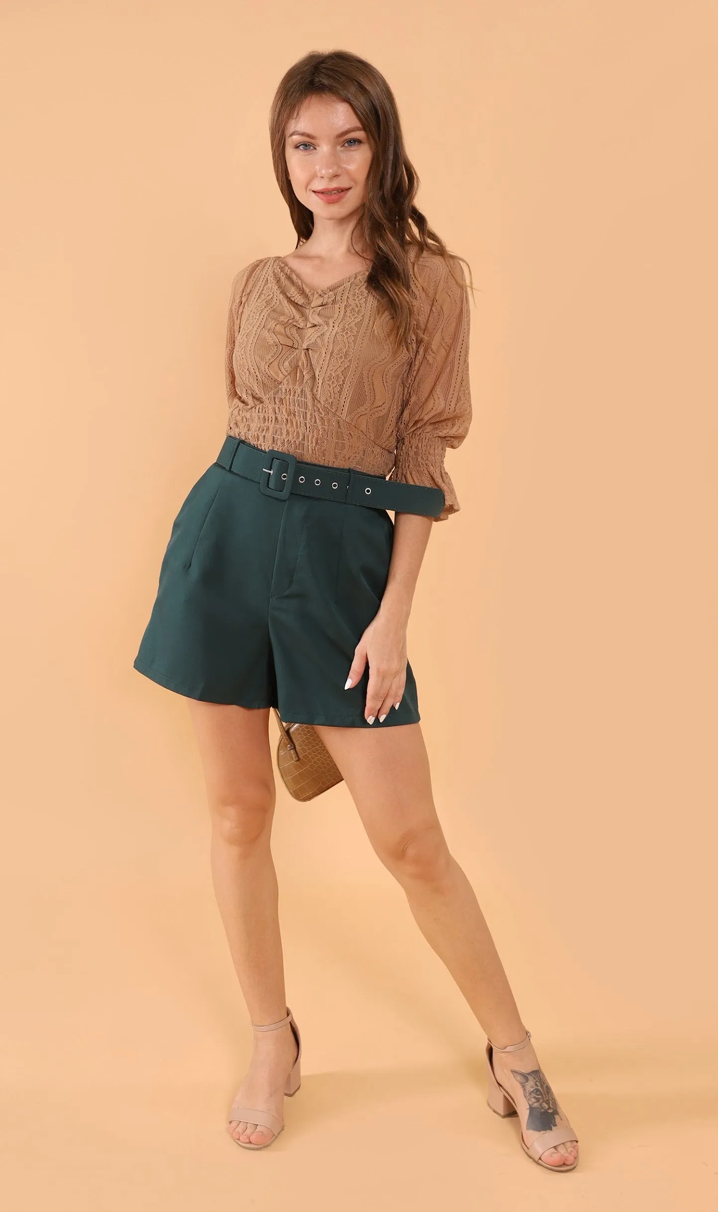 ADALEE 2-way Smocked Lace Top (Mocha)