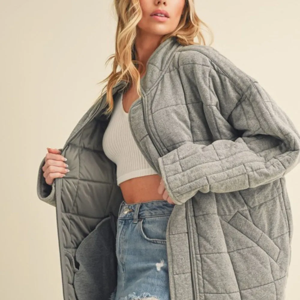 Aemi   Co Zip Up Drop Shoulder Quilted Washed Jacket