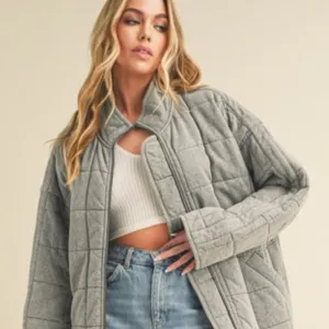 Aemi   Co Zip Up Drop Shoulder Quilted Washed Jacket