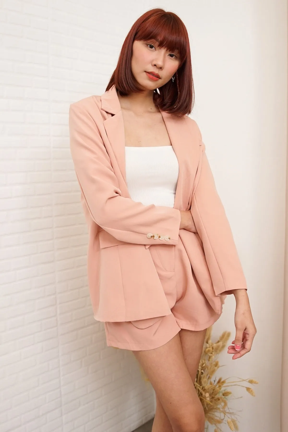 ALAIA Blazer Top & Shorts Co-ord (Blush Pink)