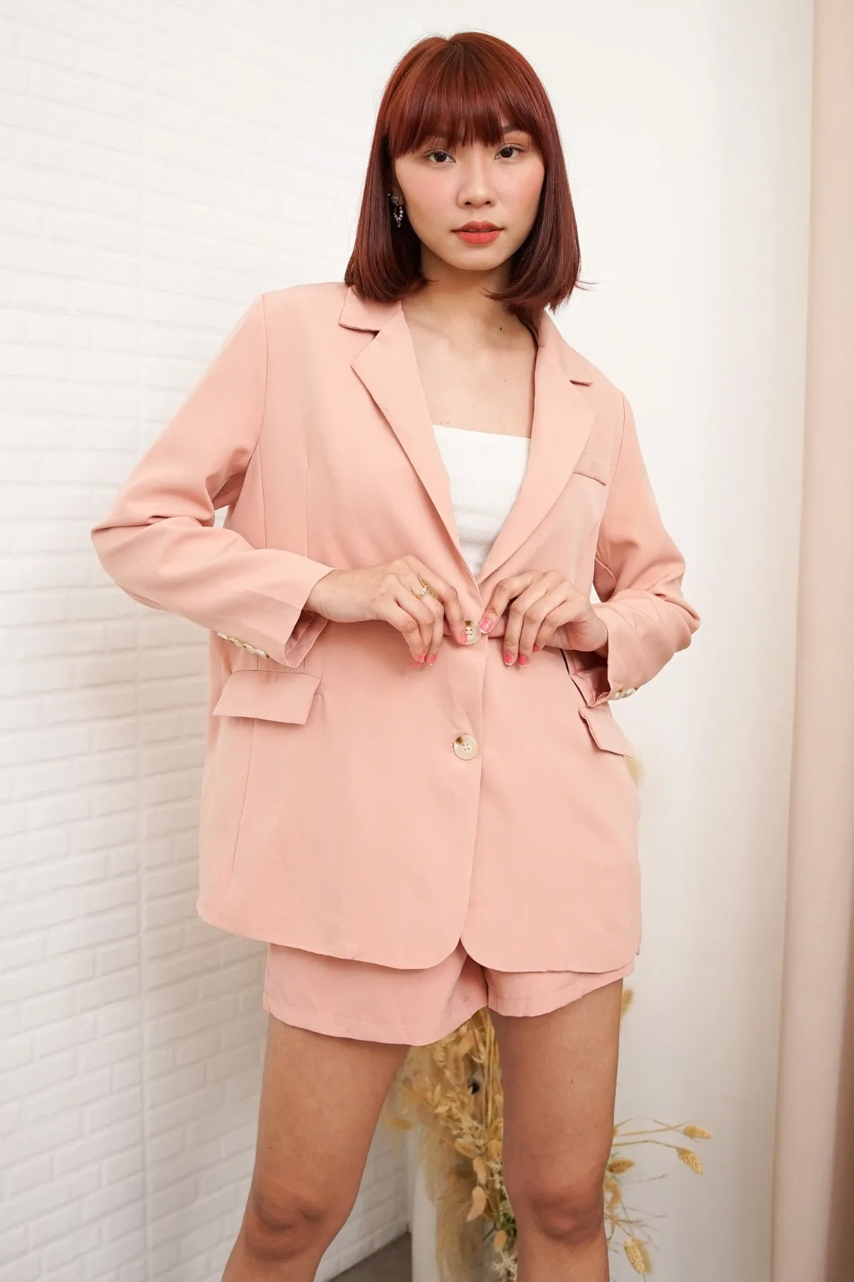 ALAIA Blazer Top & Shorts Co-ord (Blush Pink)