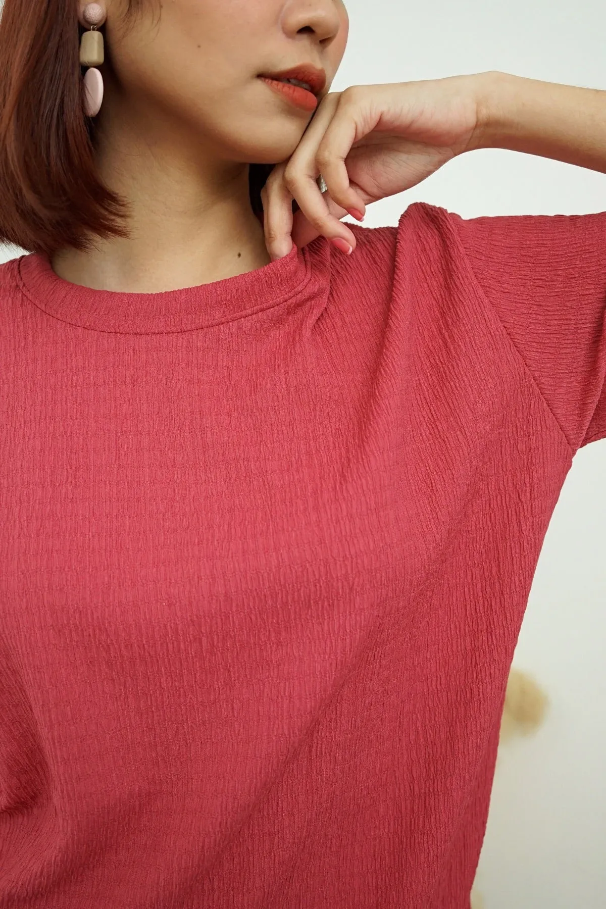 ALESSIA Textured Crepe Top & Shorts Co-ord (Dusty Red)
