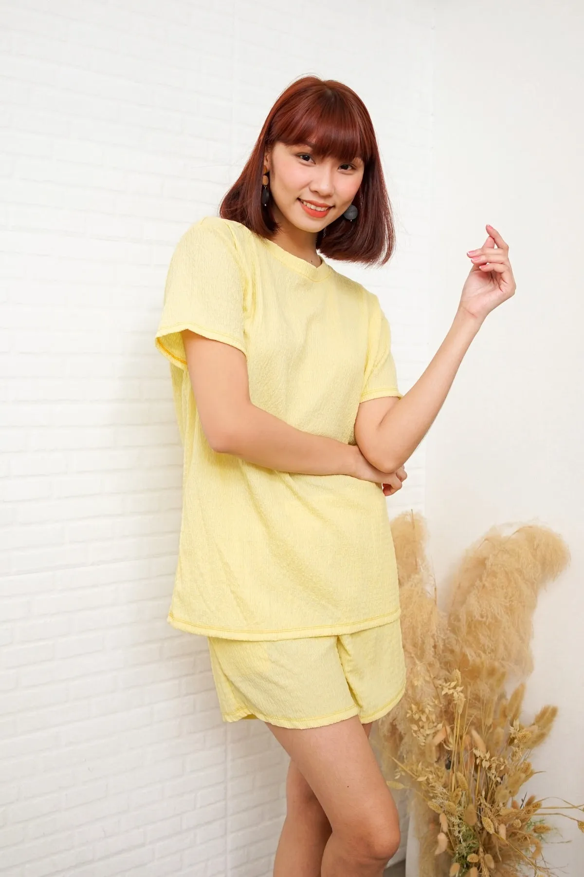 ALESSIA Textured Crepe Top & Shorts Co-ord (Yellow)