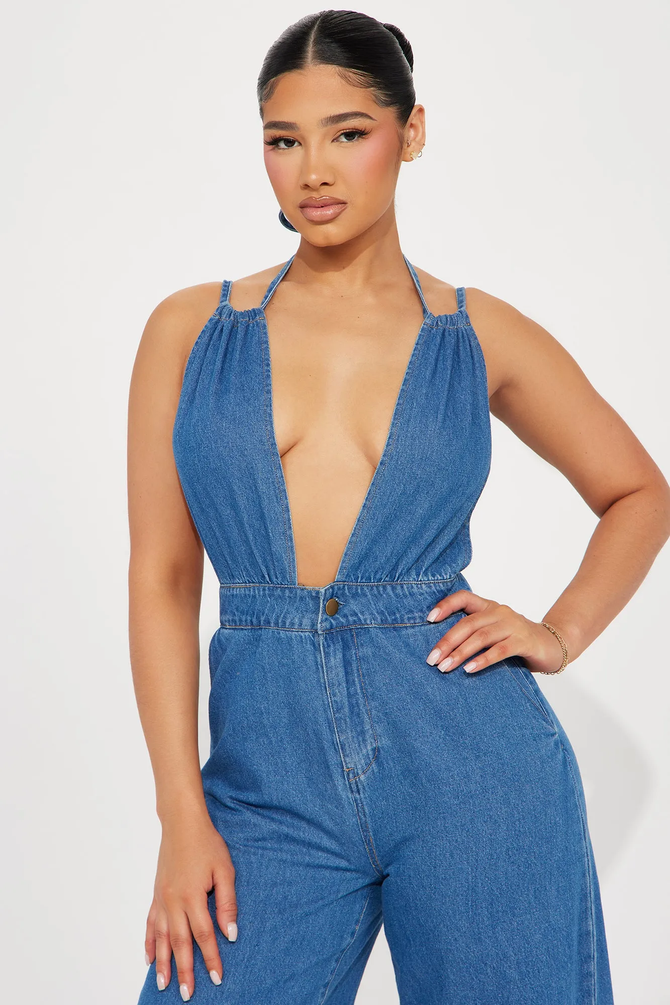 Always A Statement Denim Jumpsuit  - Medium Wash