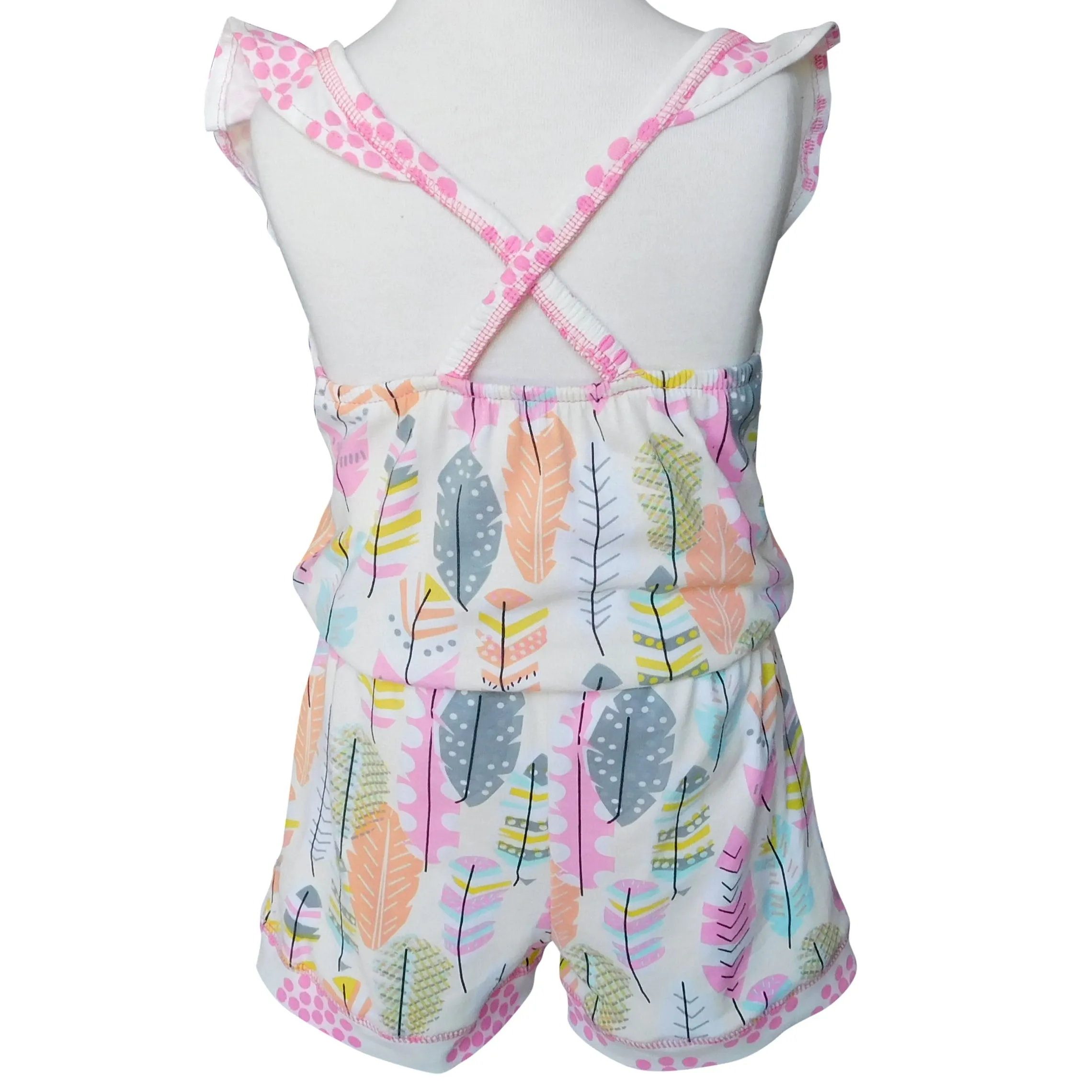 AnnLoren Big Little Girls Pink Feather & Polka Dots Shorts Jumpsuit Spring Summer One Piece Outfit