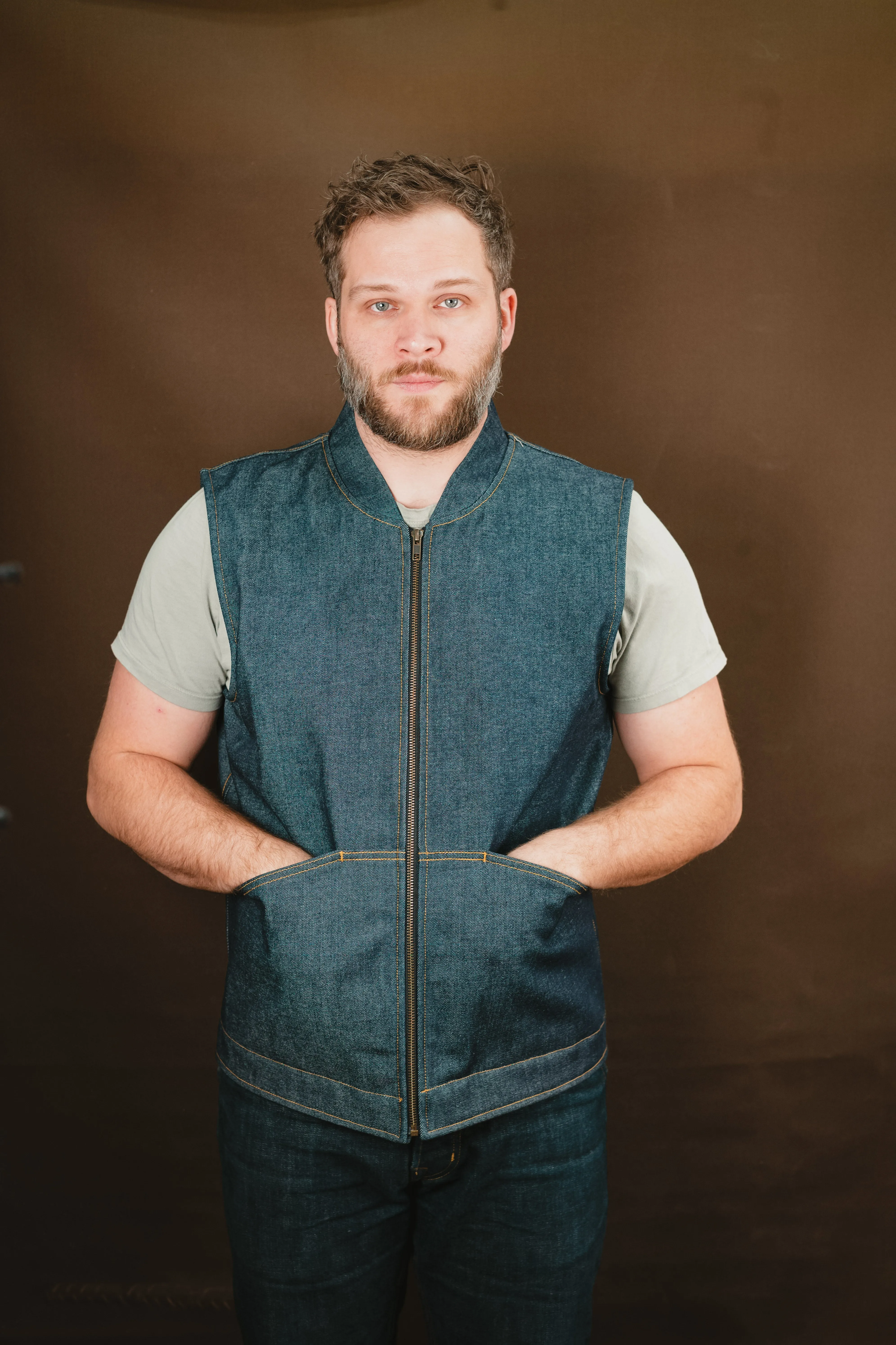 Ansel Vest - Rigid Vidalia Mills Selvedge Denim - Japanese Wool Liner - One Off - Large