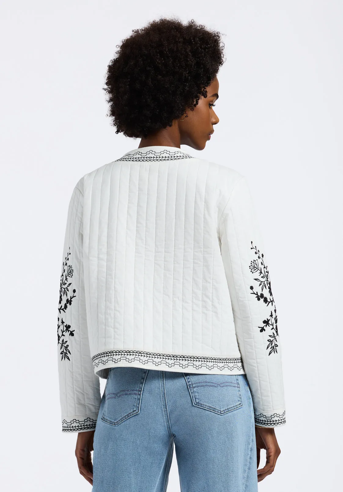 Ashleigh Women's Quilted Embroidered Button-Up Jacket, Egret - JK0048P