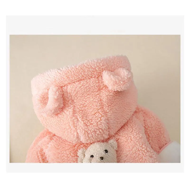 Baby Winter Jumpsuit Lovely Lamb Wool and Plush Thickened Baby Outdoor Suit Winter Newborn Cotton Coat