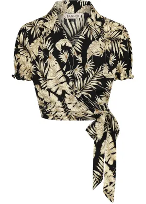 Banned Yvette Tiki Wrap 40's Blouse Black