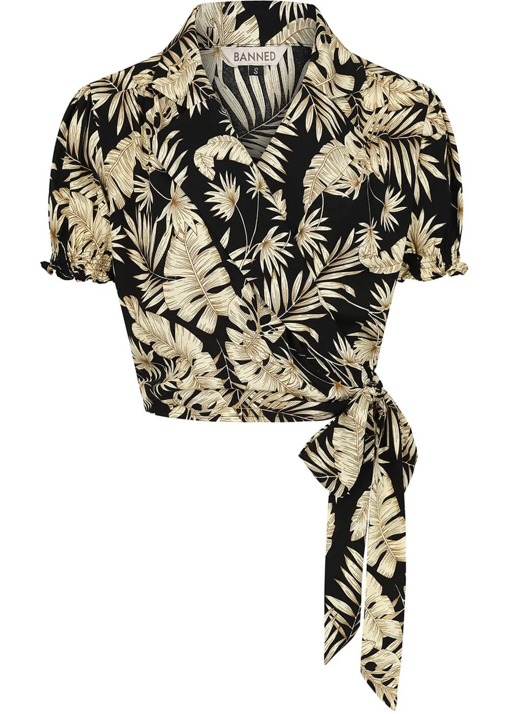 Banned Yvette Tiki Wrap 40's Blouse Black