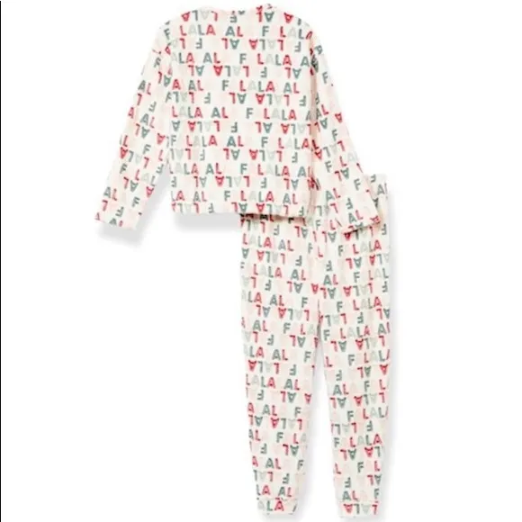 BEARPAW Christmas Pajama Set Fleece Tie Front Top Jogger Bottoms Christmas Print