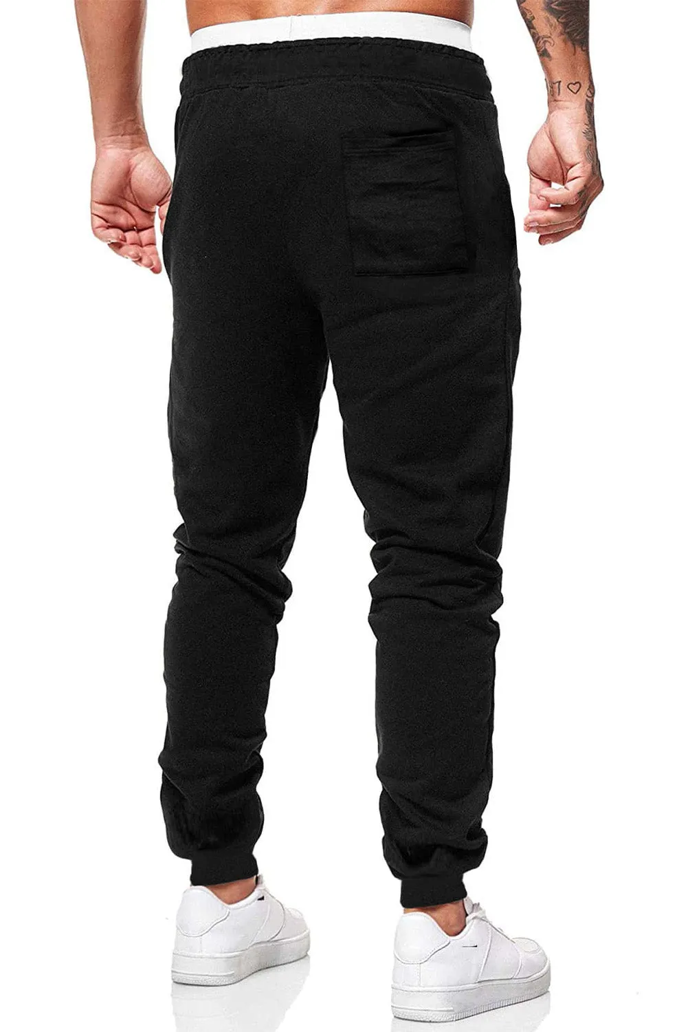Black Drawstring Elastic Waist Men's Joggers