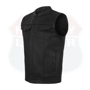 BLACK HL11689SPT Black SOA Men's Leather Vest Anarchy Motorcycle Biker Club Concealed Carry Outlaws SPT