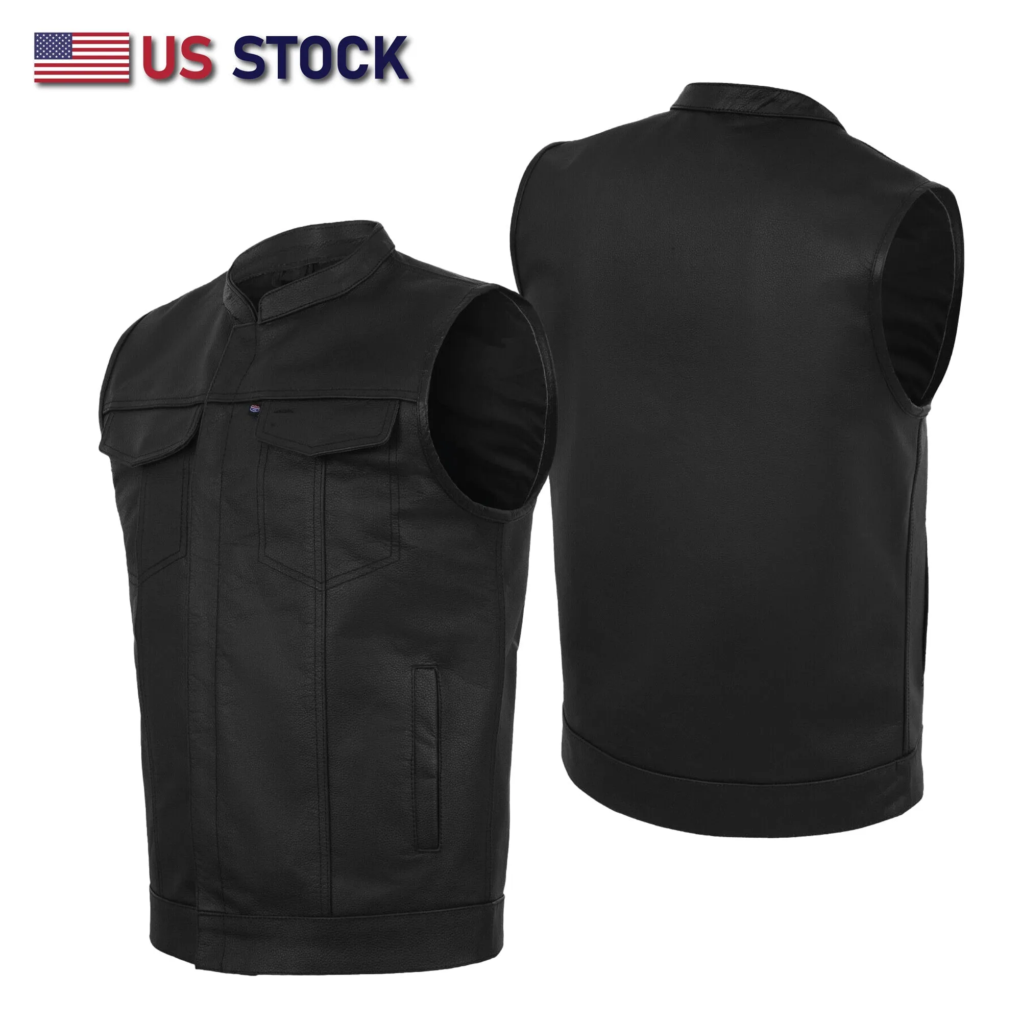 BLACK HL11689SPT Black SOA Men's Leather Vest Anarchy Motorcycle Biker Club Concealed Carry Outlaws SPT
