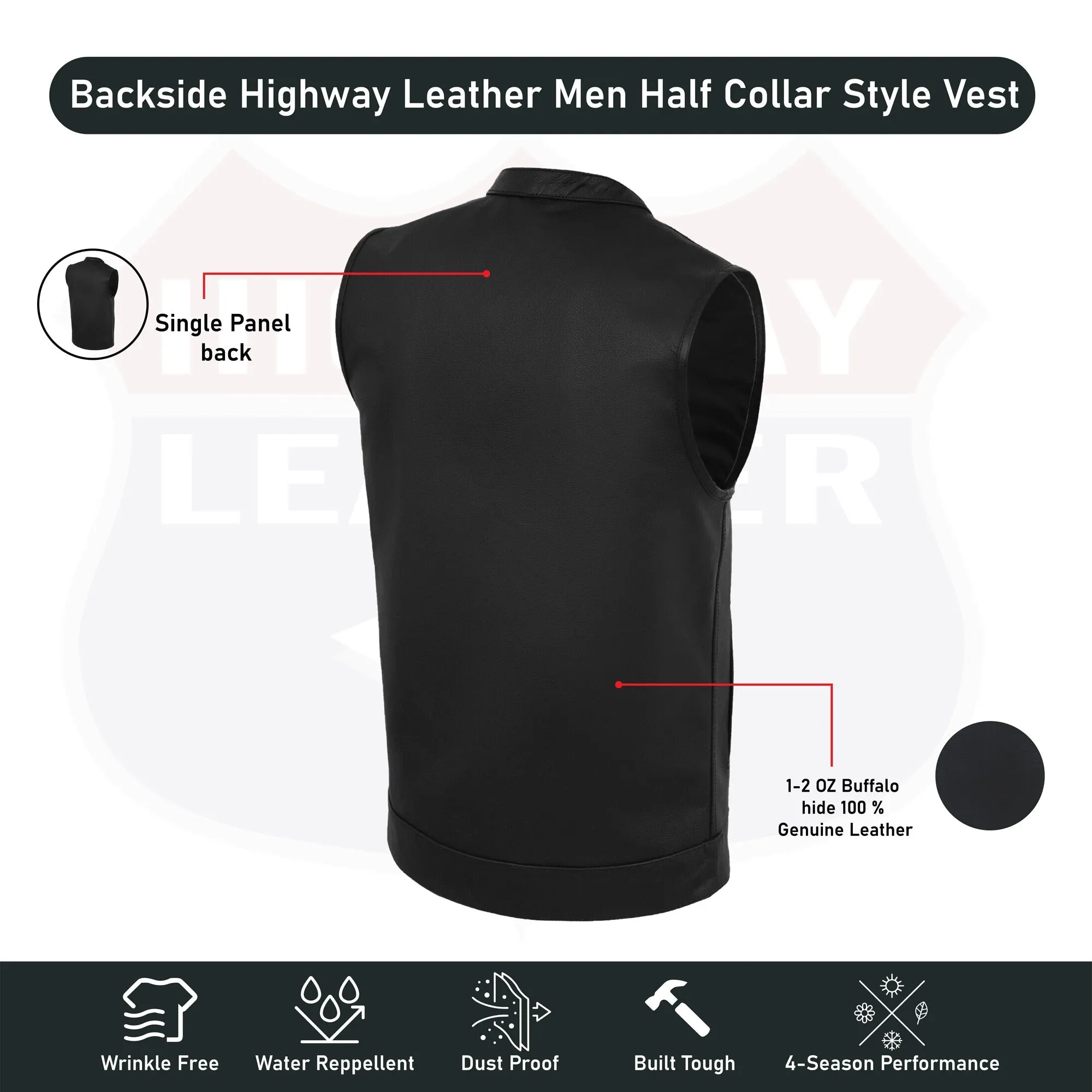 BLACK HL11689SPT Black SOA Men's Leather Vest Anarchy Motorcycle Biker Club Concealed Carry Outlaws SPT