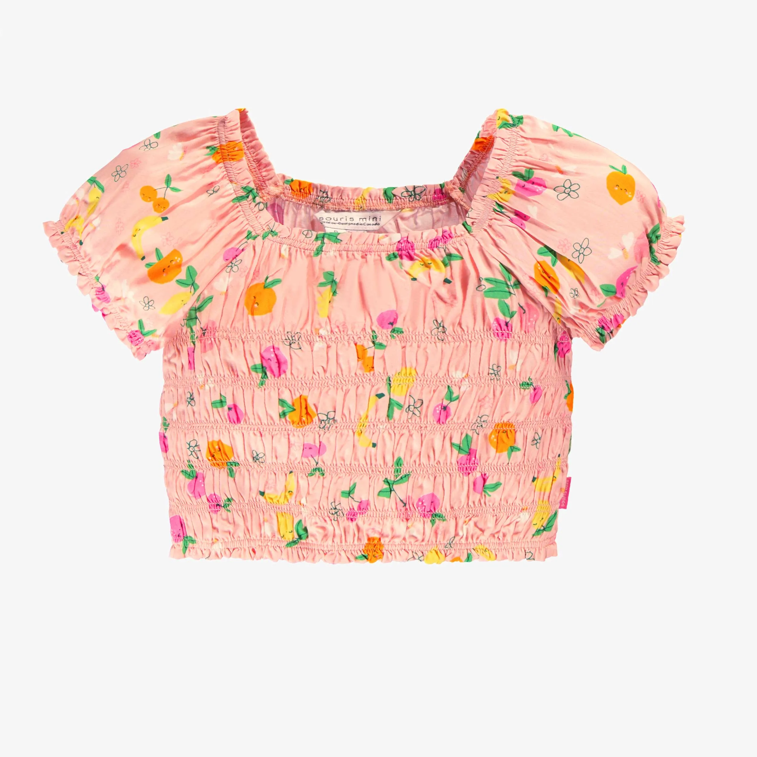 Blouse rose à motifs et nid d'abeille, enfant || Pink smocked blouse with all over print, child