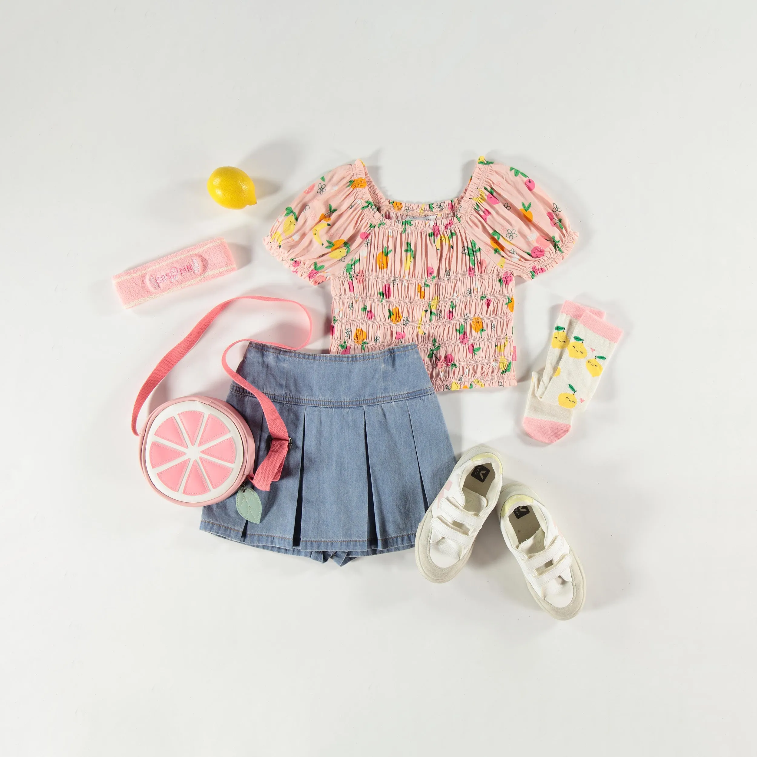 Blouse rose à motifs et nid d'abeille, enfant || Pink smocked blouse with all over print, child