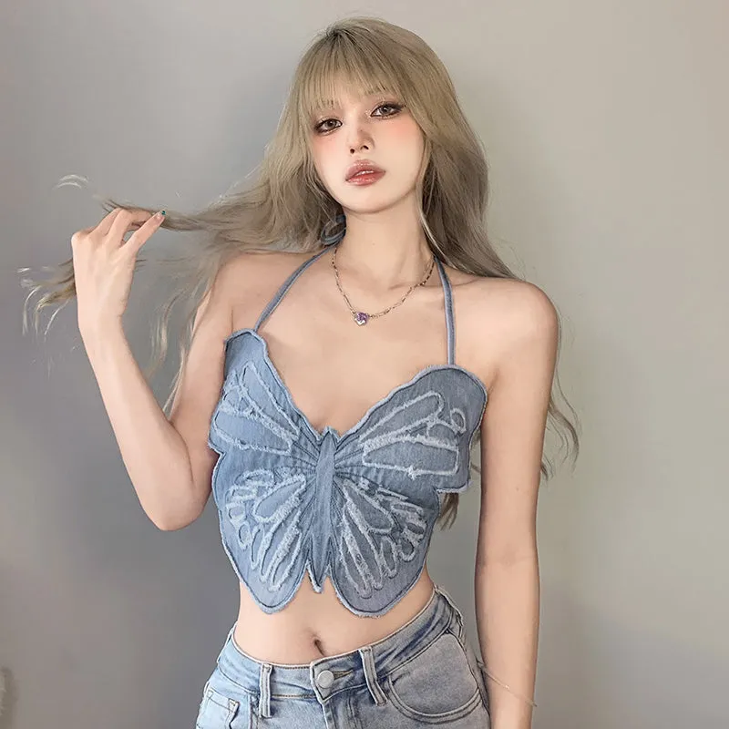 BLUE BUTTERFLY DENIM SUSPENDERS UB98050