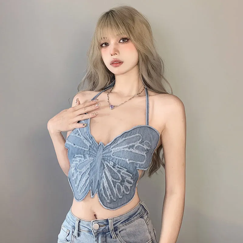 BLUE BUTTERFLY DENIM SUSPENDERS UB98050