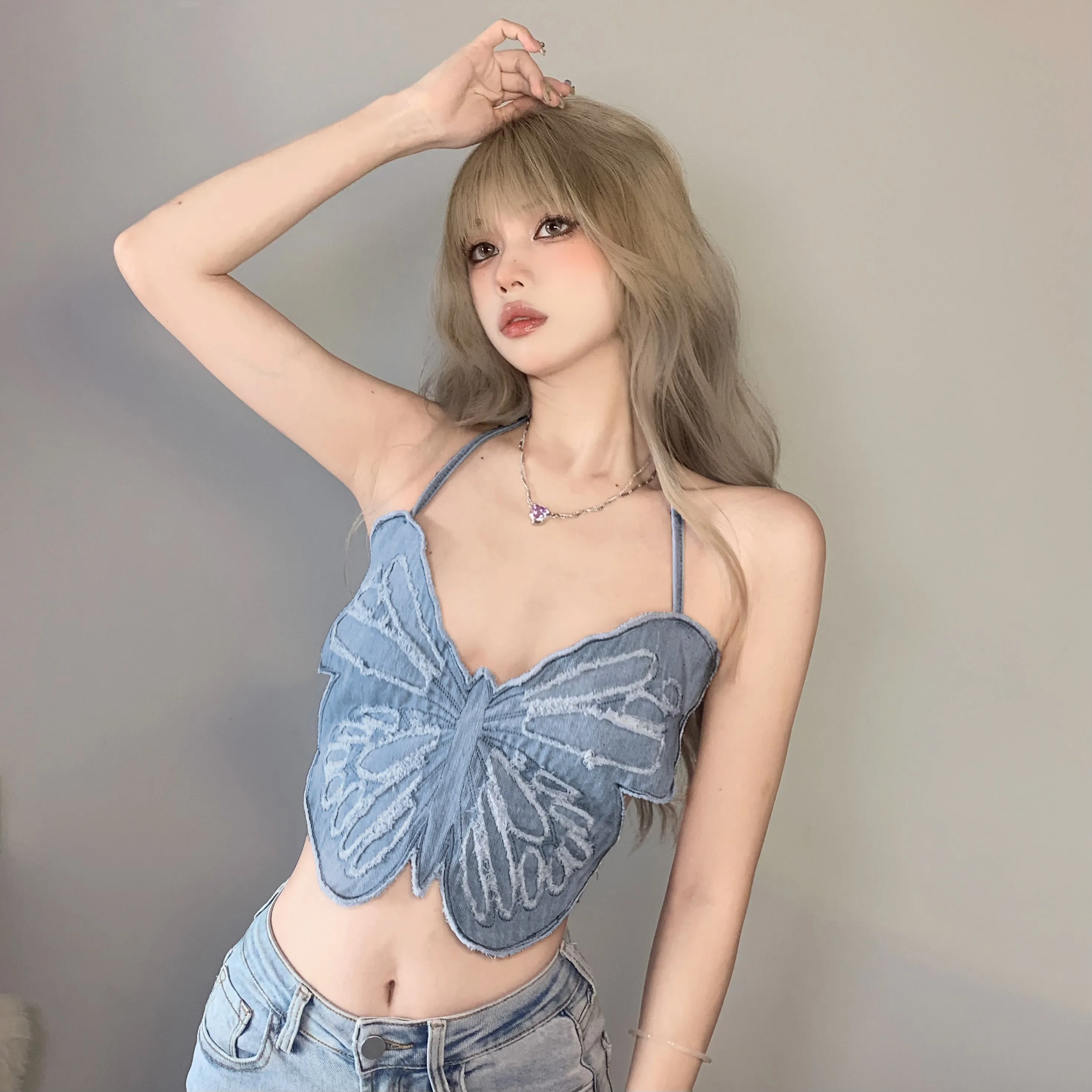 BLUE BUTTERFLY DENIM SUSPENDERS UB98050