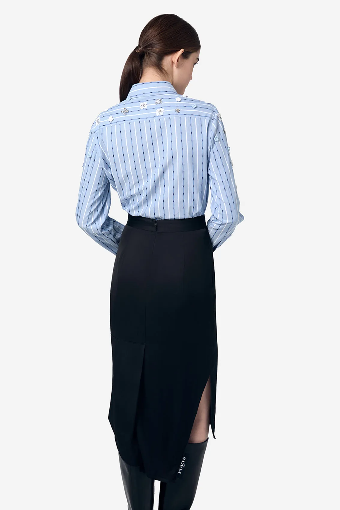 BLUE WHITE FLOWER DECORATION SHIRT