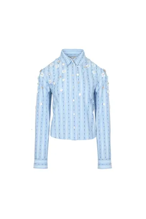 BLUE WHITE FLOWER DECORATION SHIRT