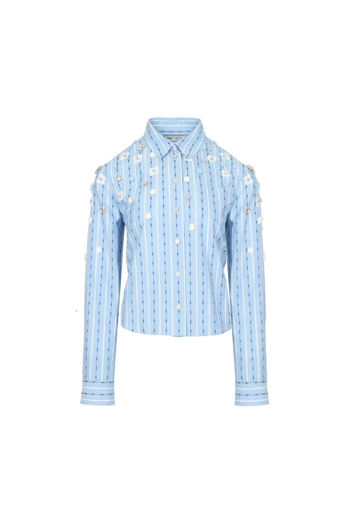 BLUE WHITE FLOWER DECORATION SHIRT