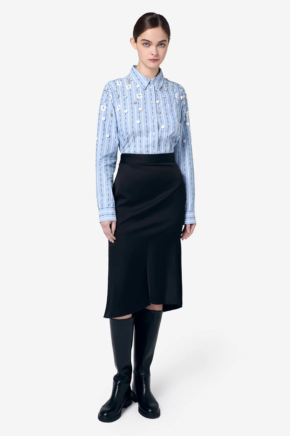 BLUE WHITE FLOWER DECORATION SHIRT
