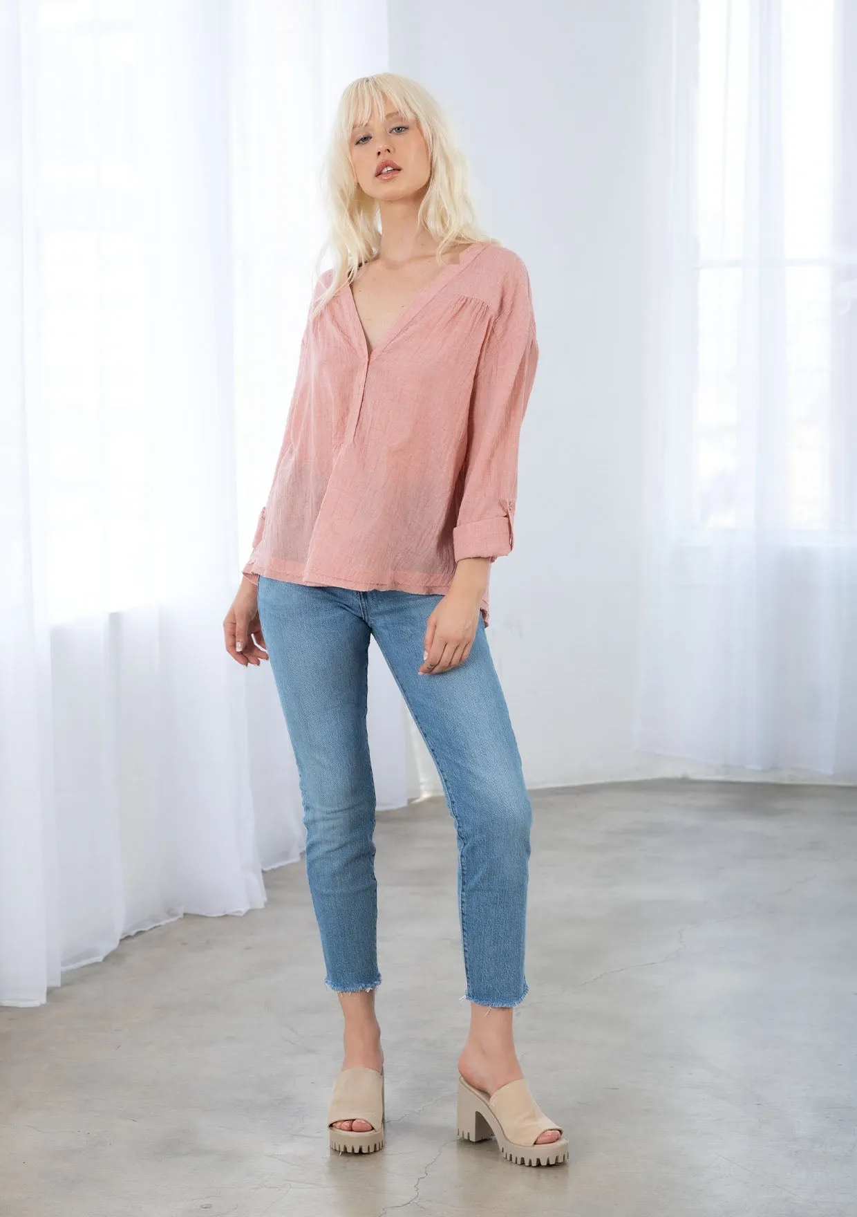 Bohemian Long Sleeve V Neck Blouse