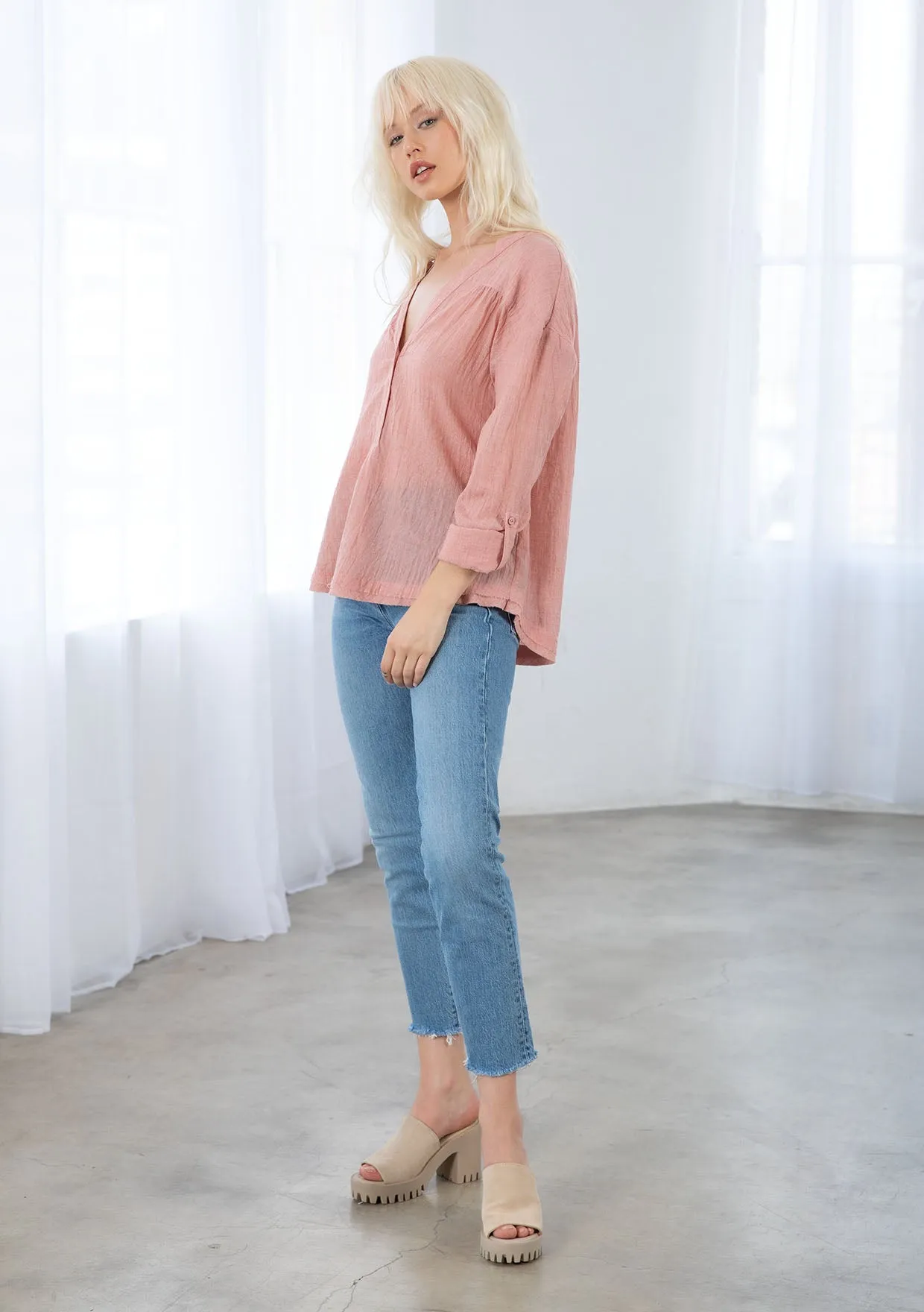 Bohemian Long Sleeve V Neck Blouse