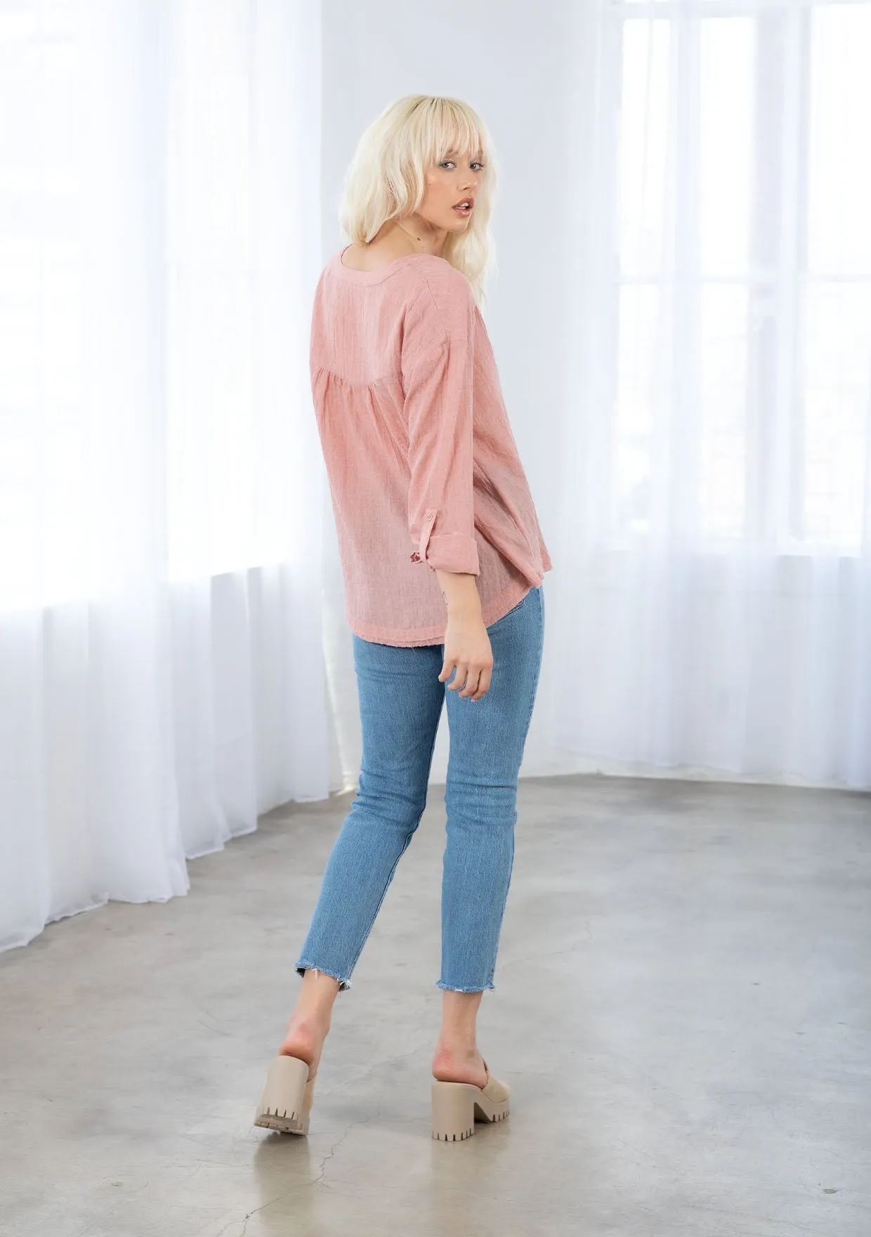 Bohemian Long Sleeve V Neck Blouse