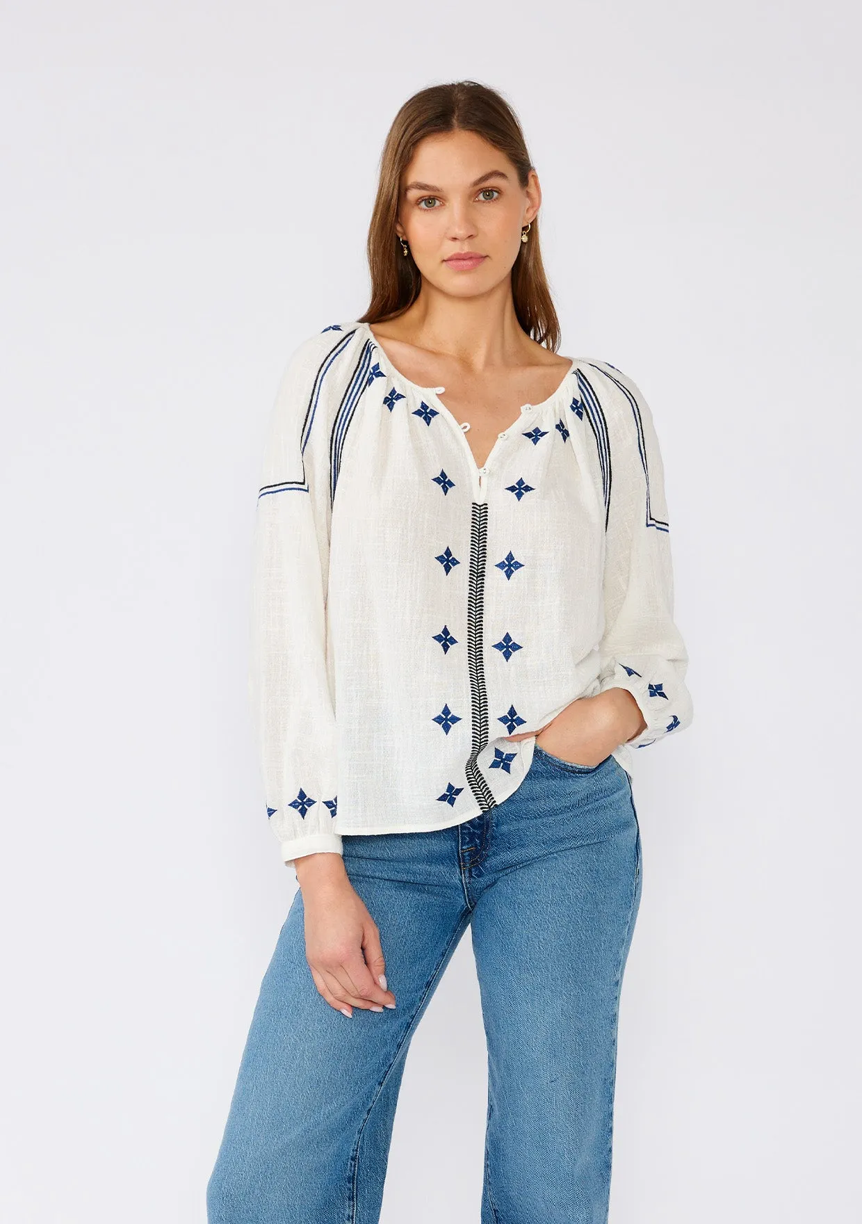 Boho Embroidered Long Sleeve Peasant Blouse