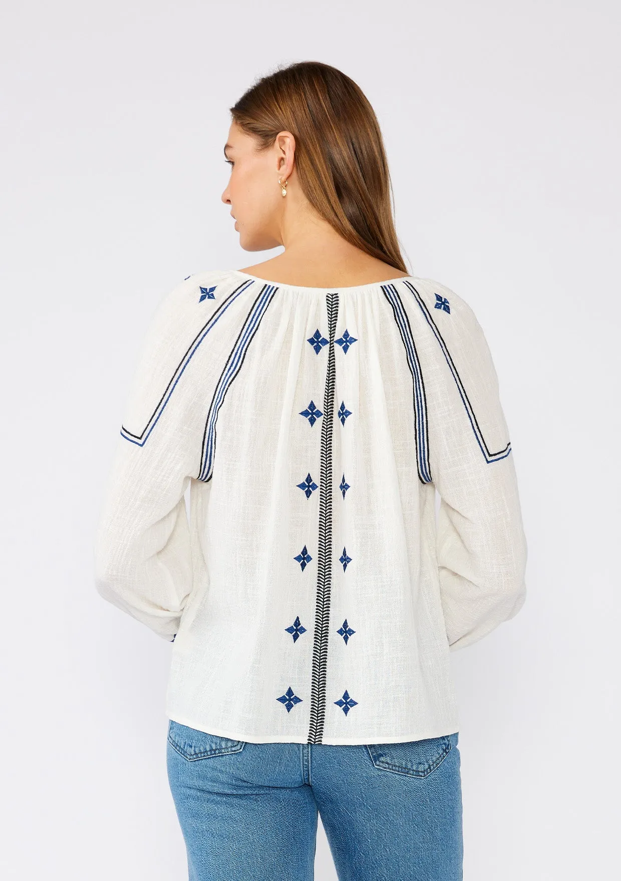 Boho Embroidered Long Sleeve Peasant Blouse