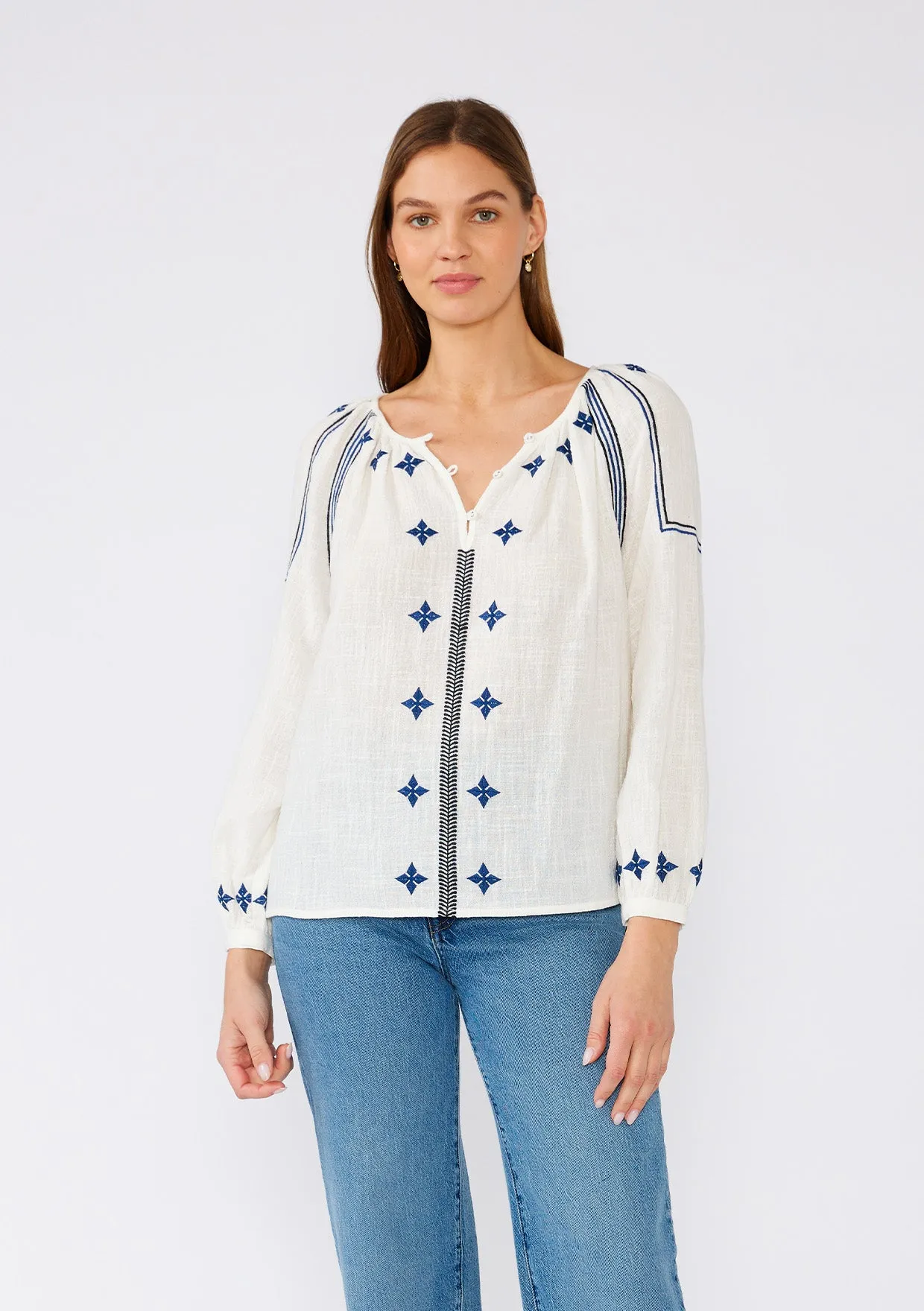 Boho Embroidered Long Sleeve Peasant Blouse