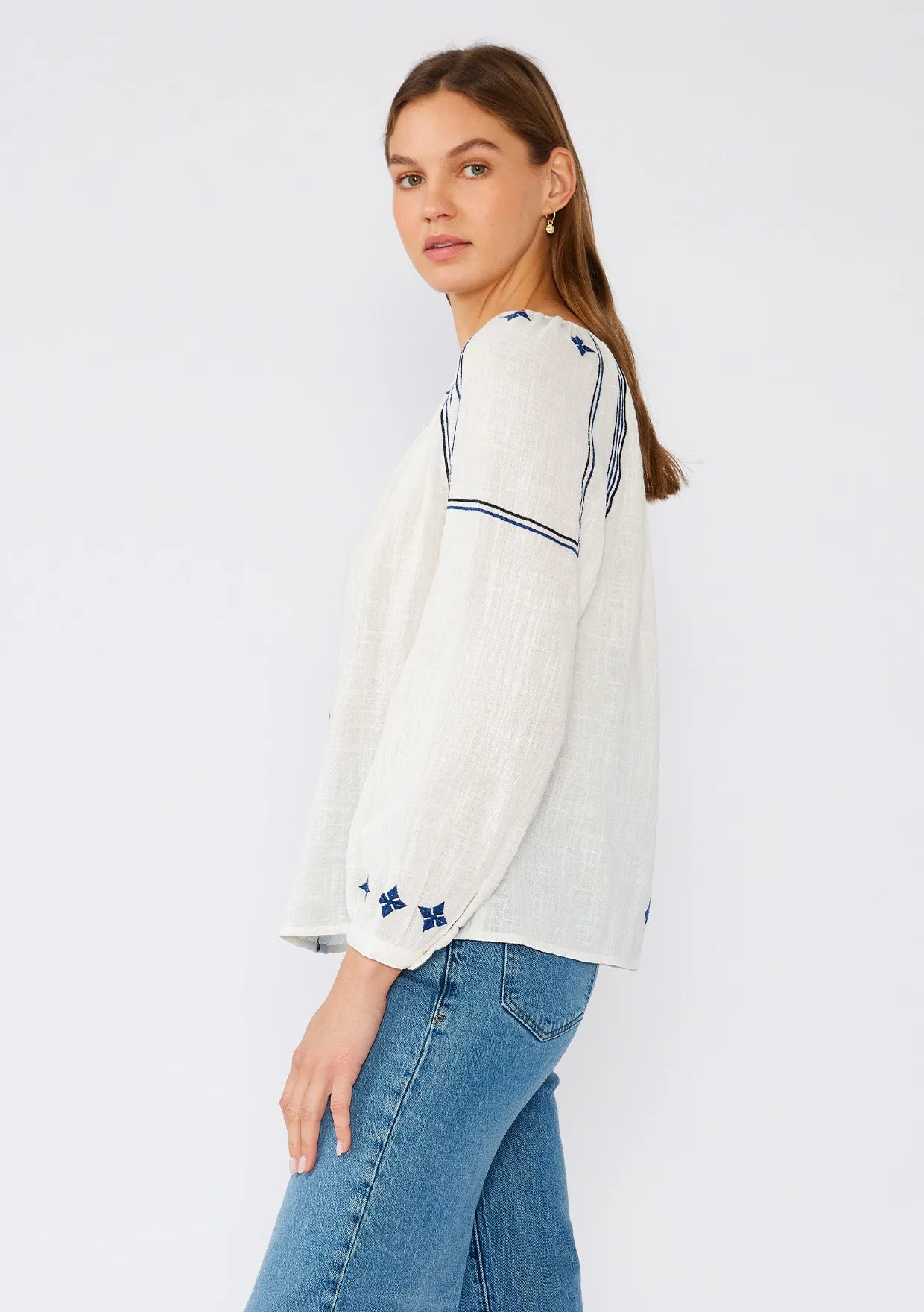 Boho Embroidered Long Sleeve Peasant Blouse