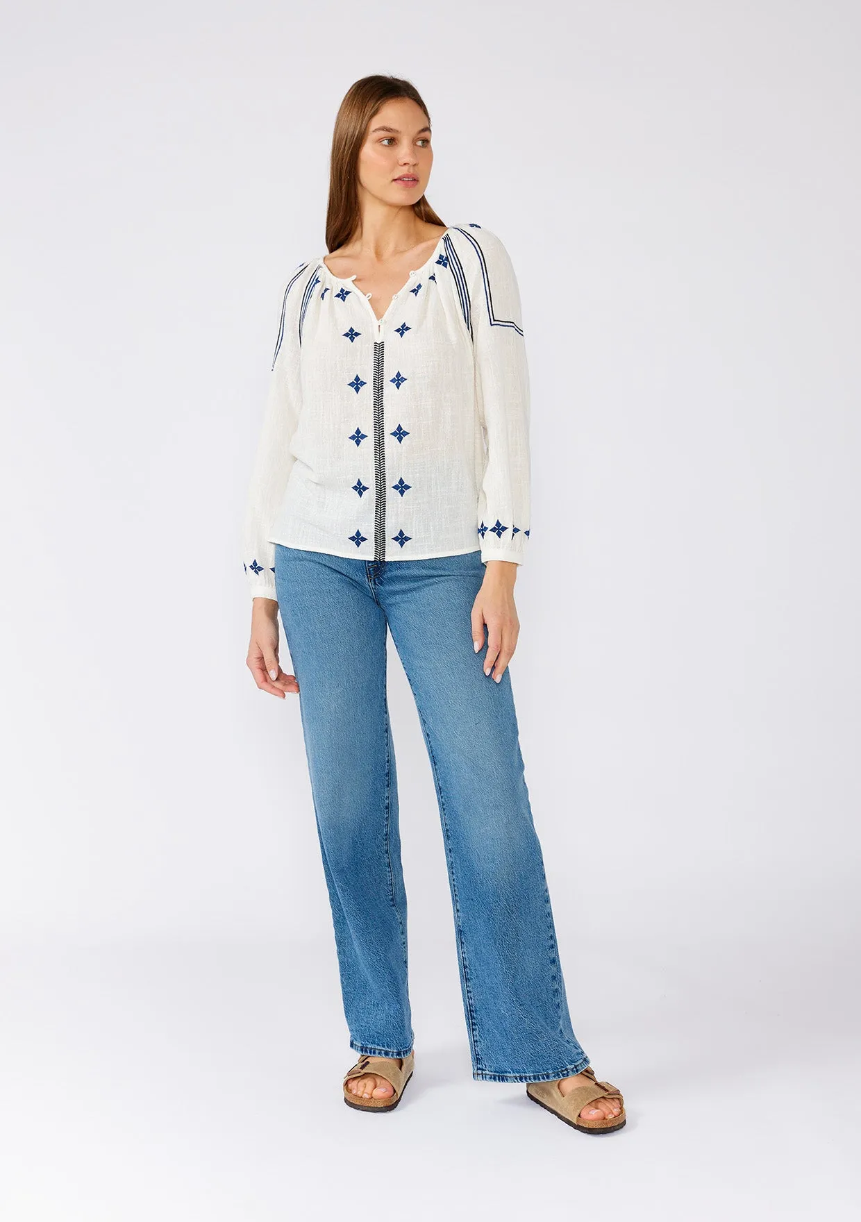 Boho Embroidered Long Sleeve Peasant Blouse