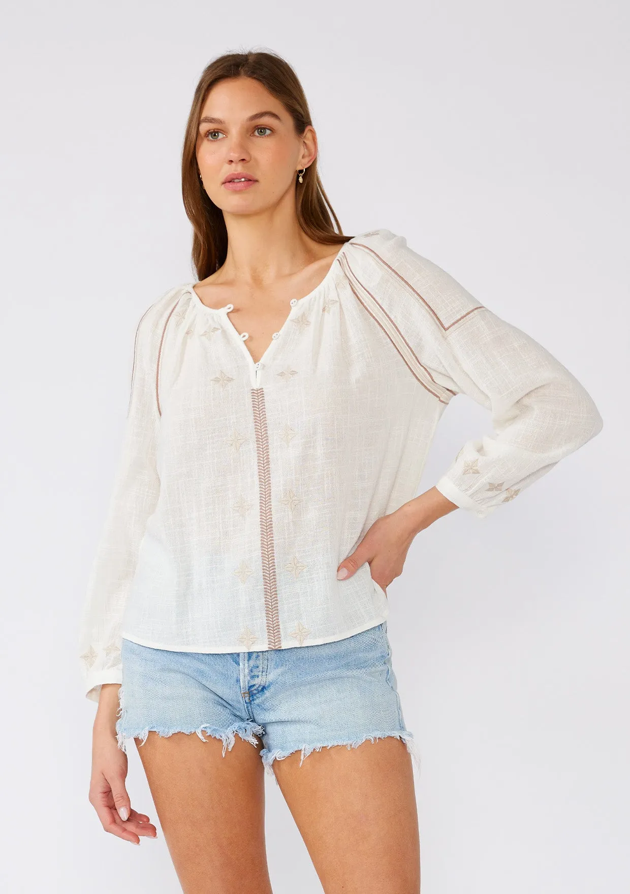 Boho Embroidered Long Sleeve Peasant Blouse