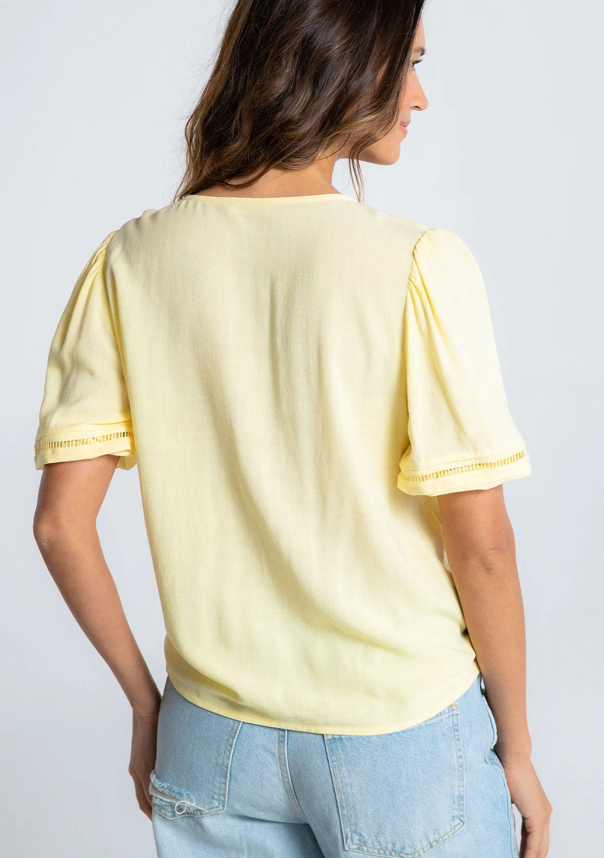 Boho Linen Blend Button and Tie Front Blouse