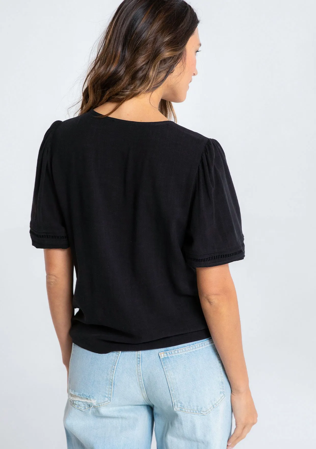 Boho Linen Blend Button and Tie Front Blouse
