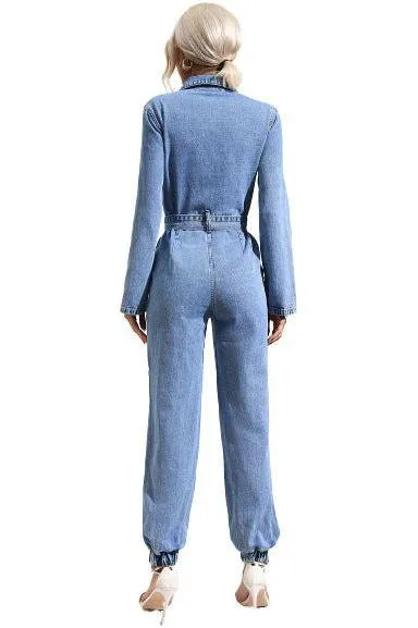 Casual slim fit denim jumpsuit