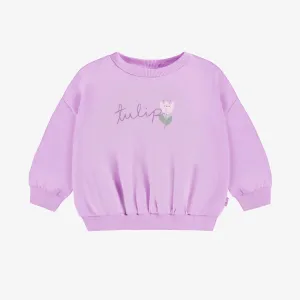 Chandail ample lilas avec motif de tulipe en coton français, bébé || Loose-fitting lilac sweater with tulip motif in french cotton, baby