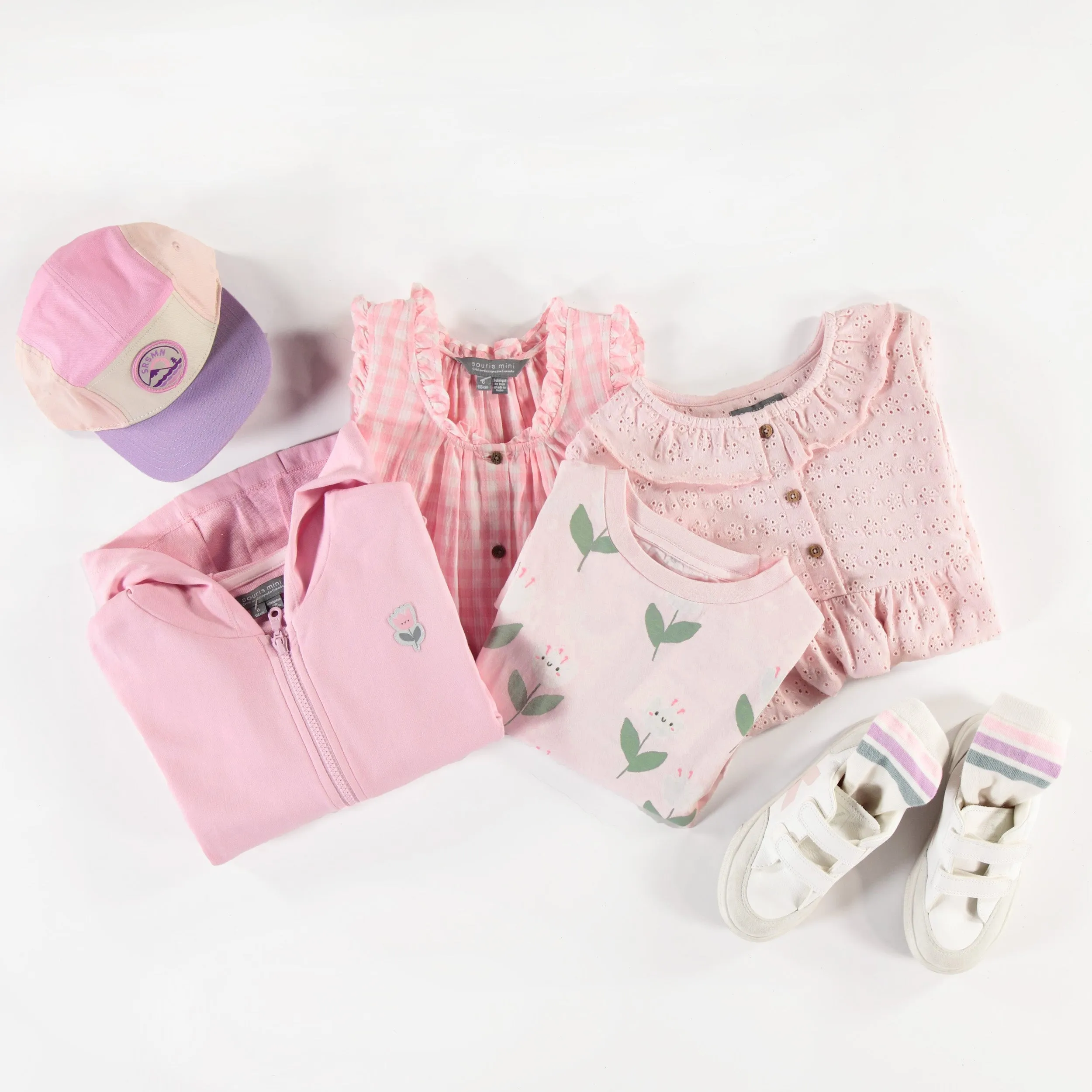 Chandail à capuchon rose avec motif de tulipe en coton français, enfant || Loose-fitting pink hoody with tulip motif in french cotton, child