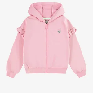 Chandail à capuchon rose avec motif de tulipe en coton français, enfant || Loose-fitting pink hoody with tulip motif in french cotton, child